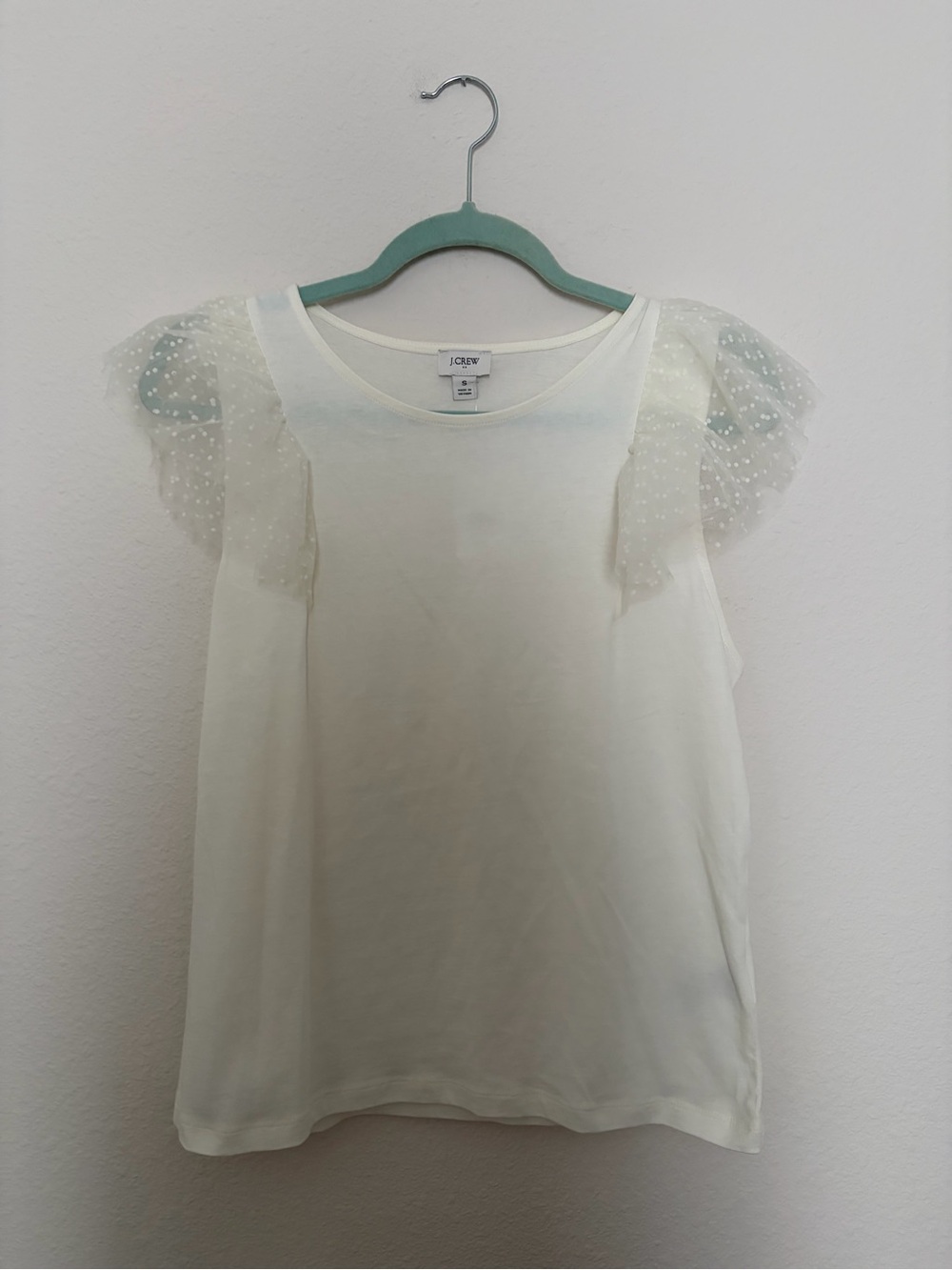 NWT J. Crew Ivory Dot Flutter Sleeve Shirt